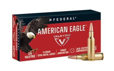 Description : American Eagle .224 Valkyrie 75 Grain Total Metal Jacket Quantity Case : 25 Bullet Weight : 75 gr. Made In The USA : Made In The USA Caliber : .224 Valkyrie Catalog Vendor Name : FEDERAL Quantity per Box : 20 Caliber-Gauge : .224 VALKYRIE Bullet Style : TMJ